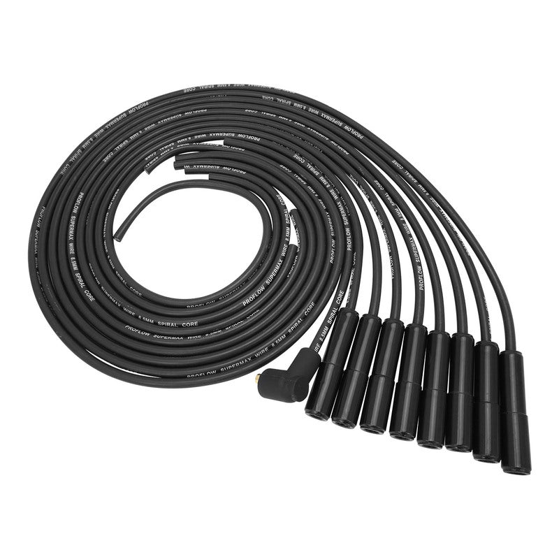Proflow PFE-L85180BKC SuperMax Wire Ignition Lead Kit 8.5mm Spiral Core Black Ceramic Straight Plug Hei & Socket Cap Universal V8 with Separator Set