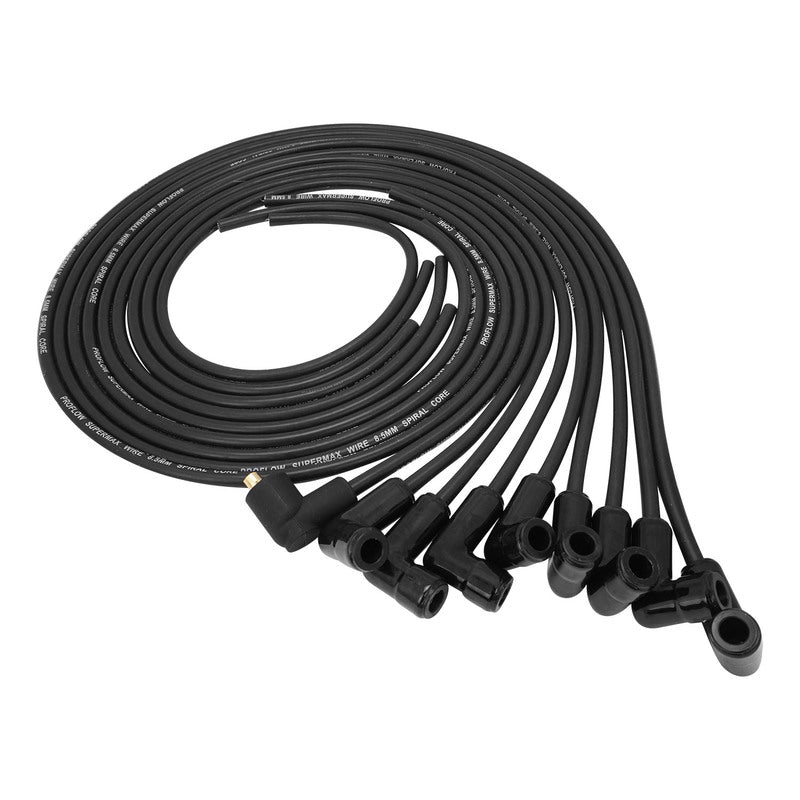 Proflow PFE-L85090BKC SuperMax Wire Ignition Lead Kit 8.5mm Spiral Core Black Ceramic 90 Deg Plug Hei & Socket Cap Universal V8 with Separator Set