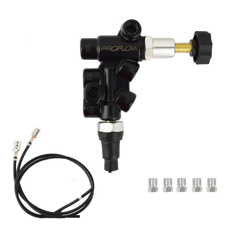 Proflow PFEMC11179 Brake Proportioning Valve Adjustable Knob Adjustment Two Inlets Three Outlets Aluminium Black