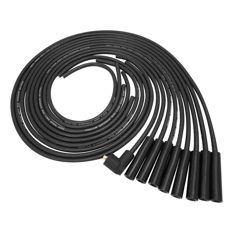 Proflow PFE-L85180BK SuperMax Wire Ignition Lead Kit 8.5mm Spiral Core Black Straight Plug Hei & Socket Cap Universal V8 with Separator Set