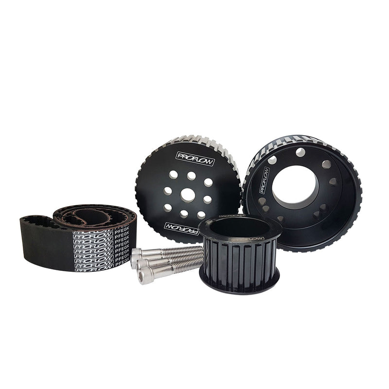 Proflow PFEGK80252BK Pulley Kit Billet Black Gilmer Drive belt SB For Chevrolet Long Water Pump