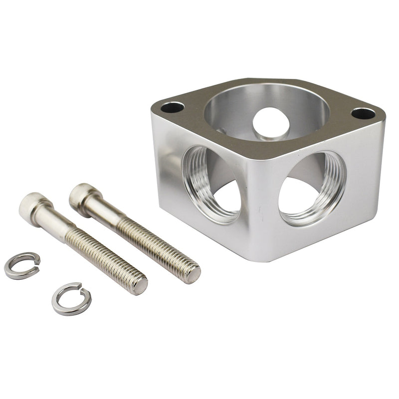 Proflow PFETH-63421S Water Neck Spacer 2 Billet Aluminium Silver 2 x AN16 outlets 2 x 1/8in. NTP Ports For Chevrolet