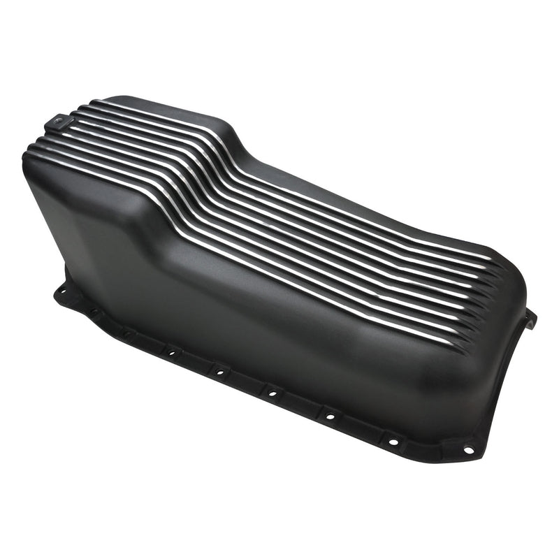 RTS RTS-25-8444BK Oil Pan Cast Aluminum Machined Finned Black 4 qt 1986-2002 SB Chev R/H Side Dip Stick,1 Piece Rear Main,