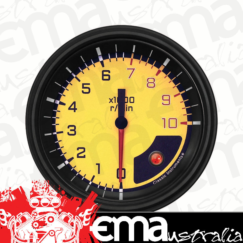 Classic Instruments AX10YBLF Autocross Yellow - Tachometer 10K RPM 3-3/8"