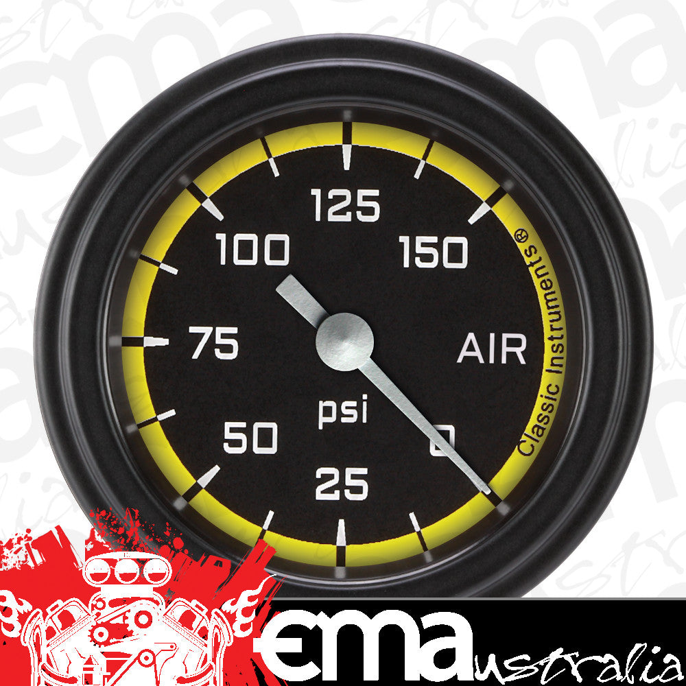 Classic Instruments AX118YBLF Autocross Yellow - Air Pressure Gauge Full Sweep 2-1/8"