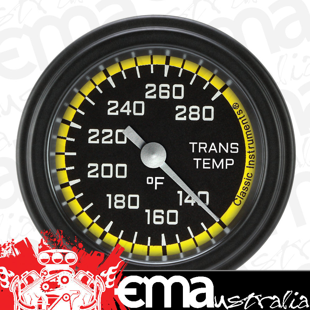 Classic Instruments AX127YBLF Autocross Yellow - Transmission Temp Gauge Full Sweep 2-1/8"