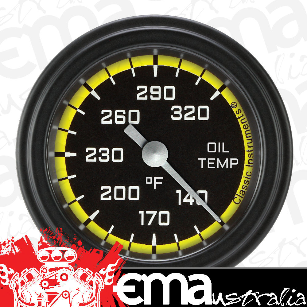 Classic Instruments AX128YBLF Autocross Yellow - Oil Temp Gauge Full Sweep 2-1/8"
