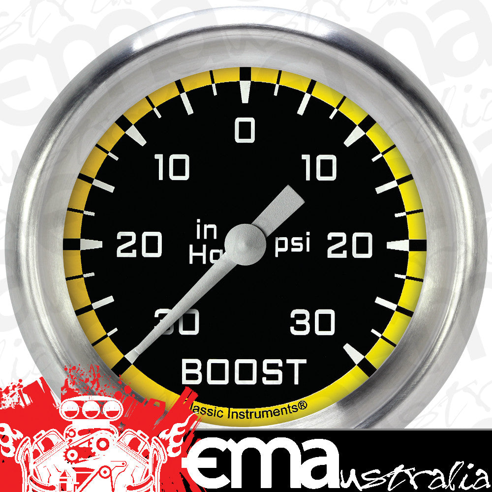 Classic Instruments AX341YAPF Autocross Yellow 2 5/8" Boost/Vac Gauge
