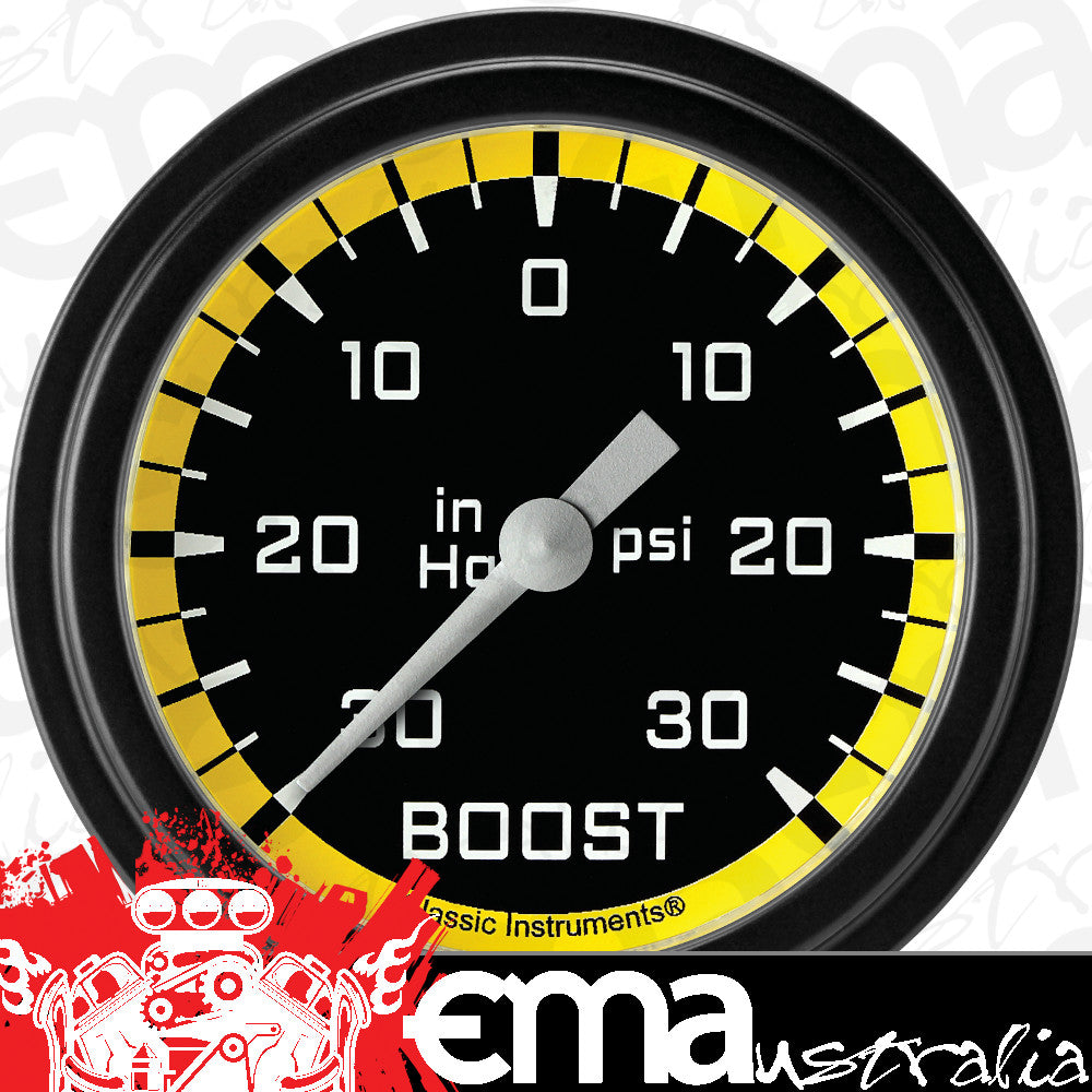 Classic Instruments AX341YBLF Autocross Yellow 2 5/8" Boost/Vac Gauge