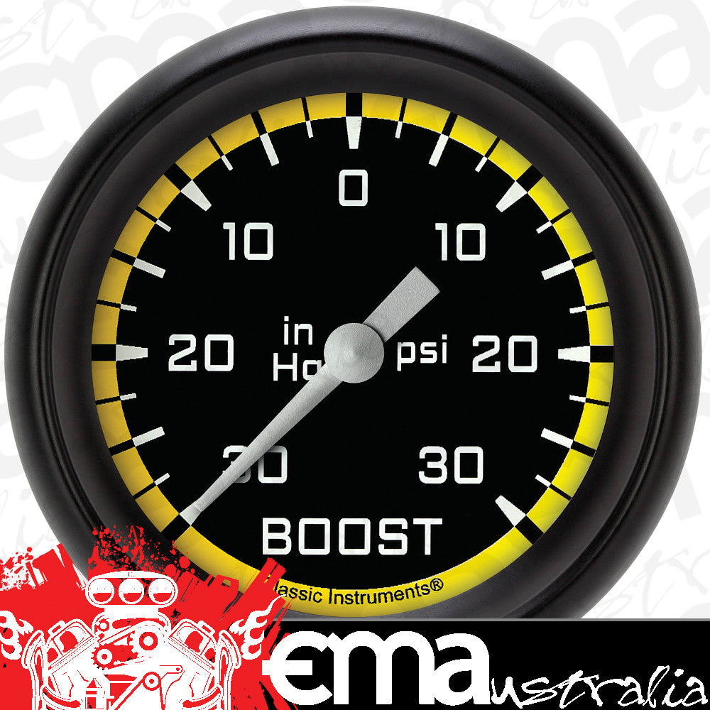 Classic Instruments AX341YBPF Autocross Yellow 2 5/8" Boost/Vac Gauge