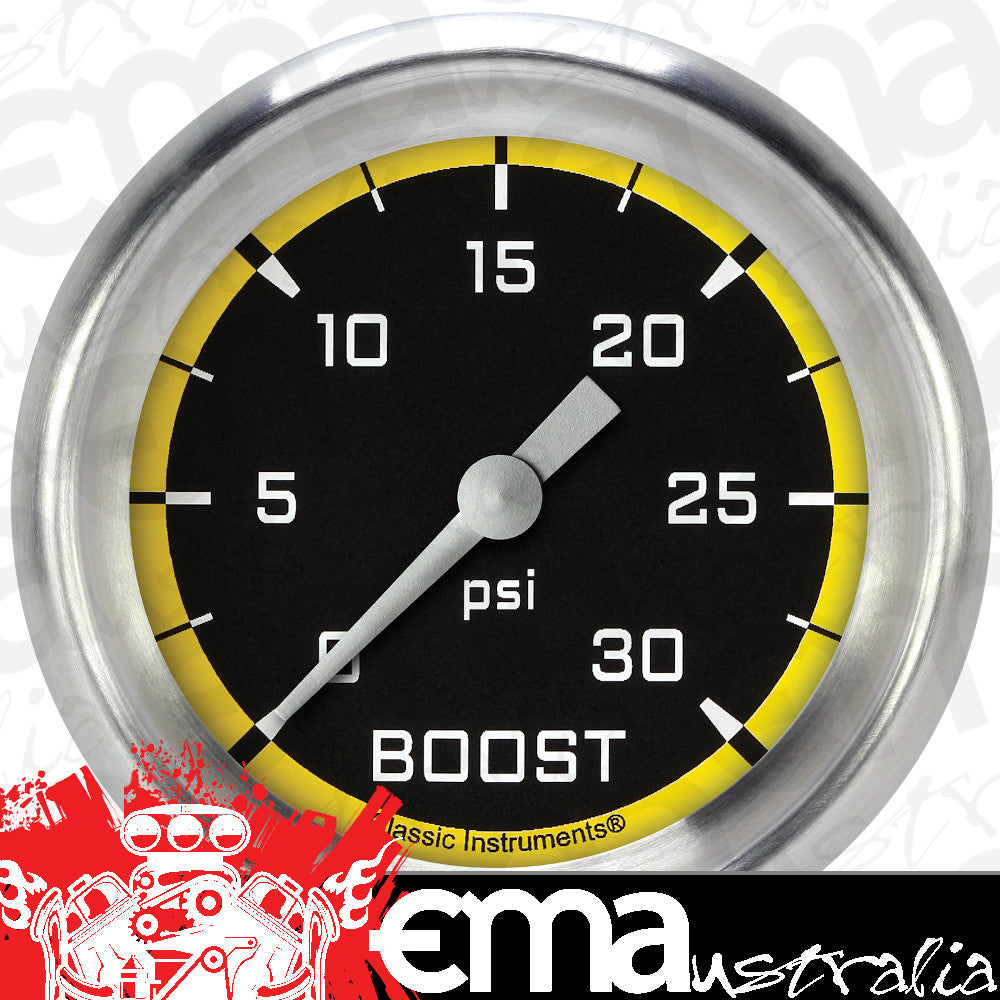 Classic Instruments AX342YAPF Autocross Yellow 2 5/8" Boost Gauge, 30 psi