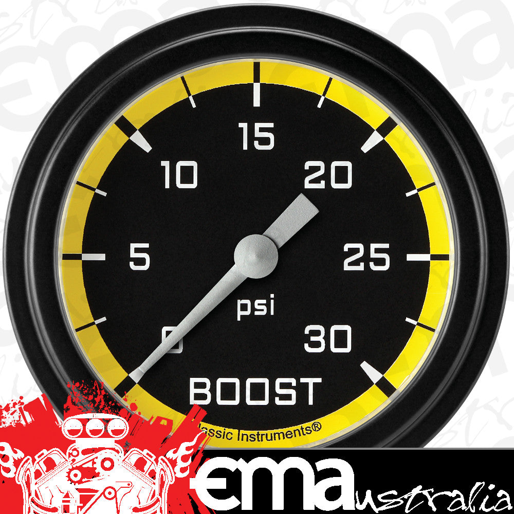 Classic Instruments AX342YBLF Autocross Yellow 2 5/8" Boost Gauge, 30 psi