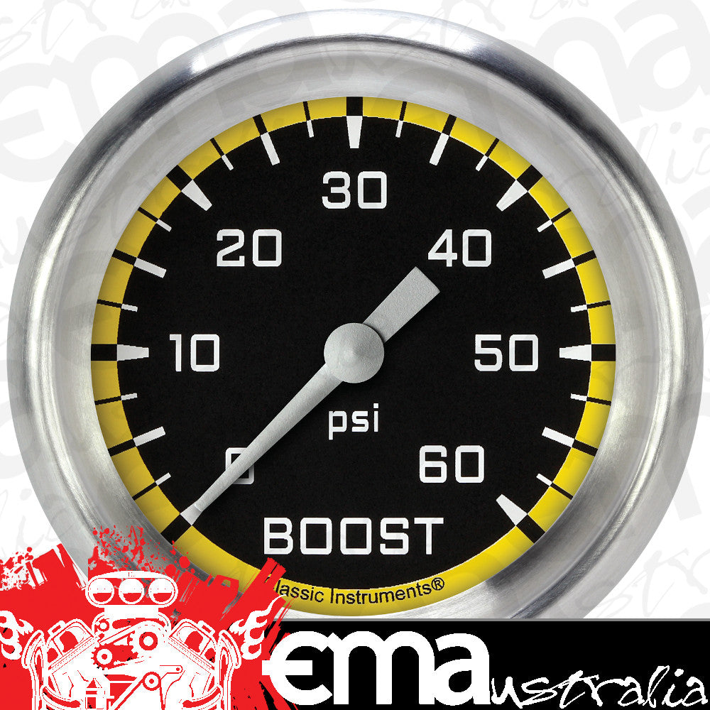 Classic Instruments AX343YAPF Autocross Yellow 2 5/8" Boost Gauge, 60 psi