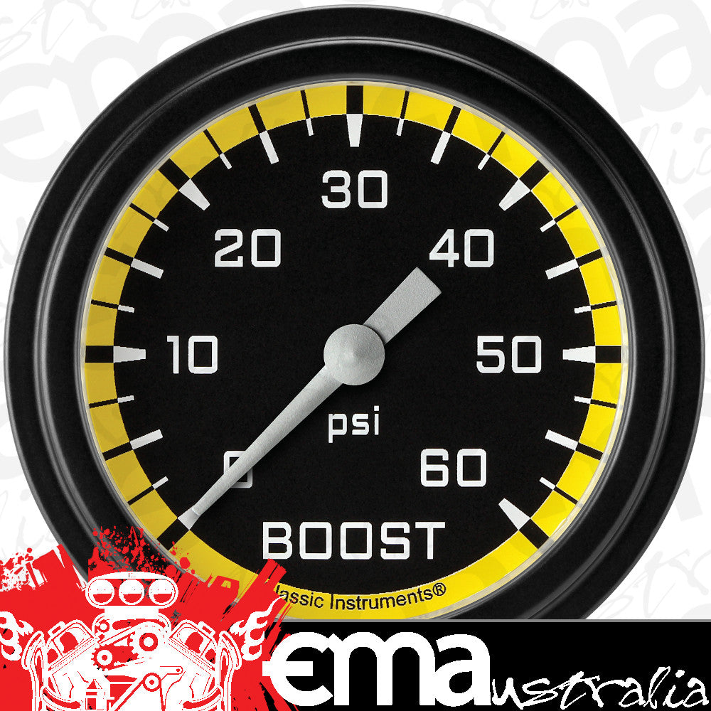 Classic Instruments AX343YBLF Autocross Yellow 2 5/8" Boost Gauge, 60 psi