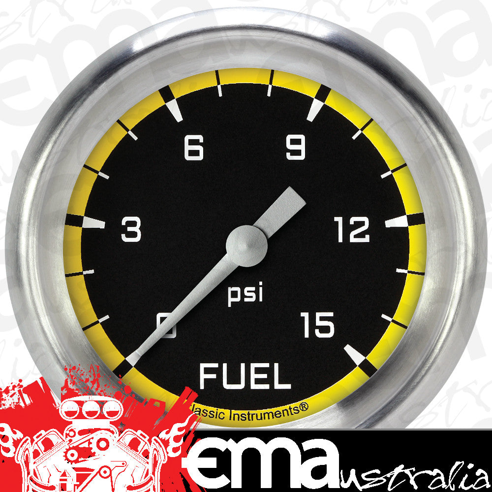 Classic Instruments AX345YAPF Autocross Yellow 2 5/8" Fuel Pressure Gauge, 15