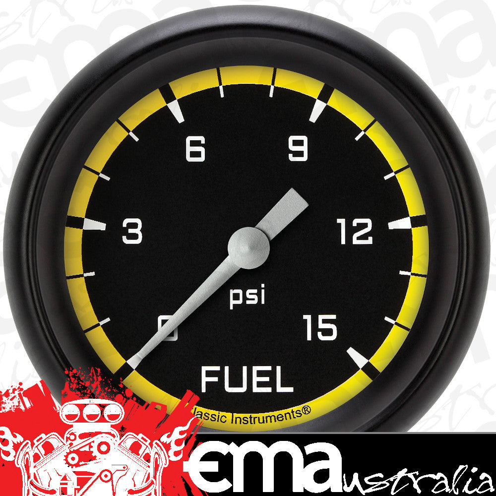 Classic Instruments AX345YBPF Autocross Yellow 2 5/8" Fuel Pressure Gauge, 15
