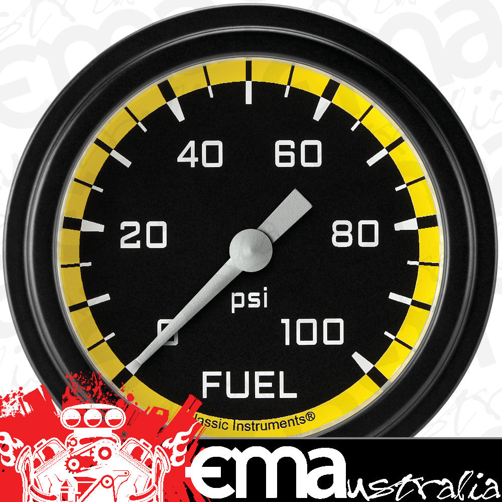 Classic Instruments AX346YBLF Autocross Yellow 2 5/8" Fuel Pressure Gauge, 100
