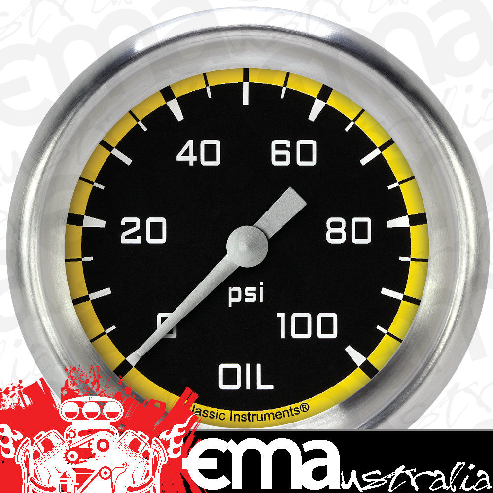 Classic Instruments AX381YAPF Autocross Yellow 2 5/8" Oil Pressure Gauge