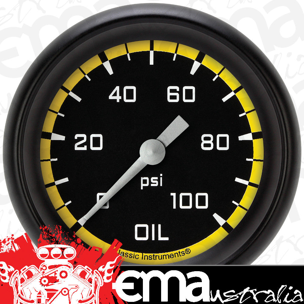 Classic Instruments AX381YBPF Autocross Yellow 2 5/8" Oil Pressure Gauge