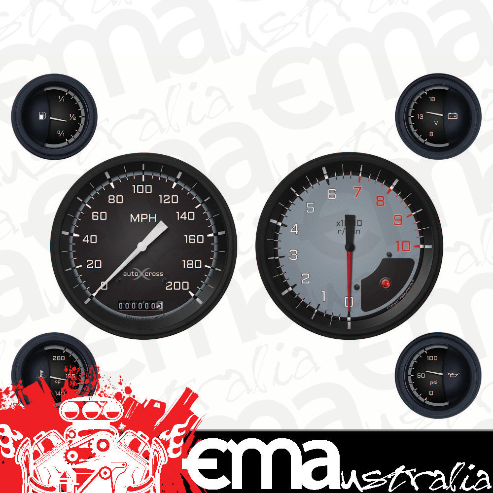 Classic Instruments AX51GBLF Autocross Grey w/ Black Bezel 4 - 5/8" Speedo & Ta