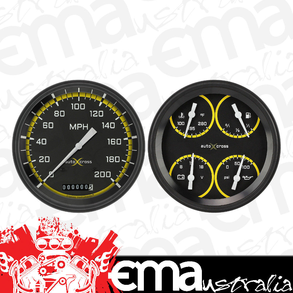 Classic Instruments AX52YBLF Autocross Yellow w/ Black Bezel 4 - 5/8" Speedo &