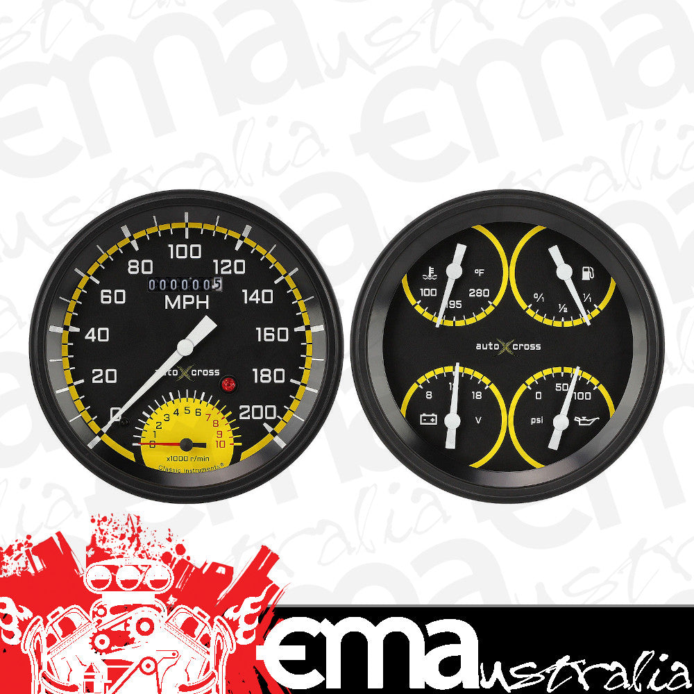 Classic Instruments AX62YBLF Autocross Yellow - 2 Gauge Set 4-5/8" Speedtachular & Quad