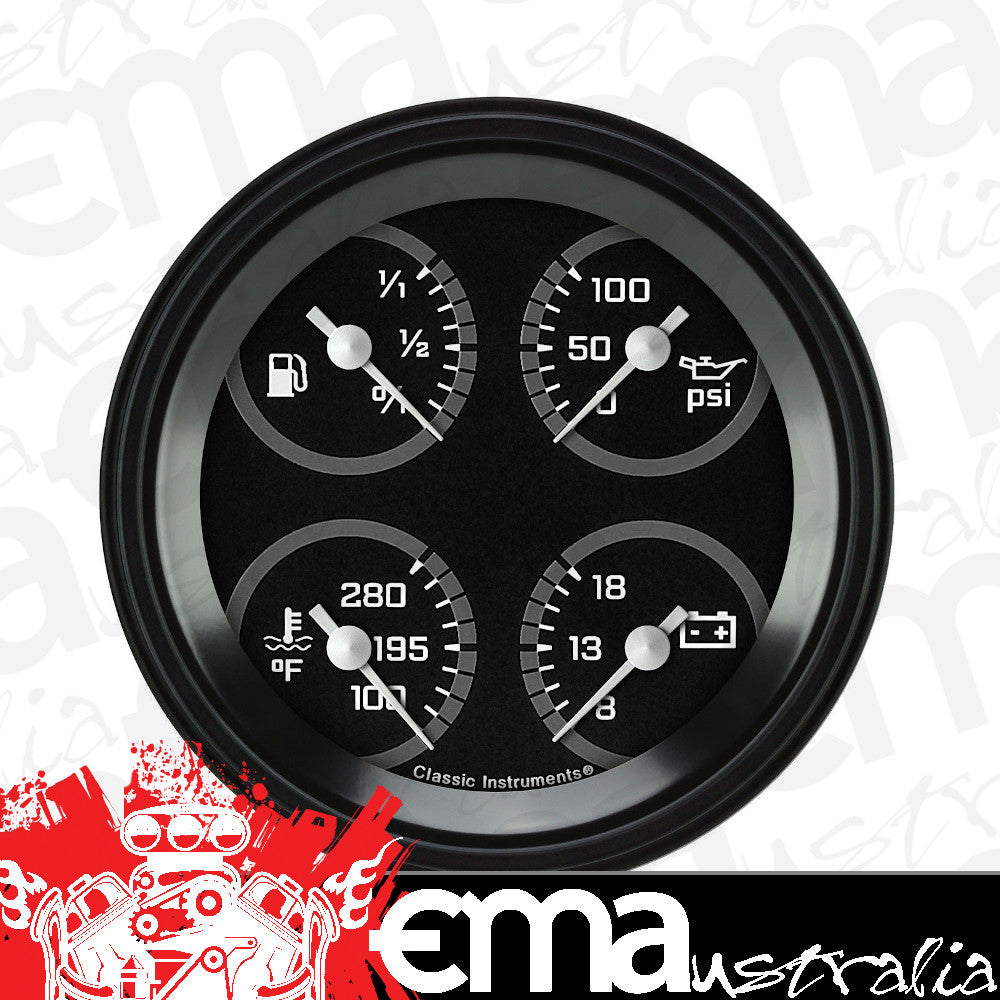 Classic Instruments AX77GBLF Autocross Grey - Quad Gauge 3-3/8" (0-30 OHM)