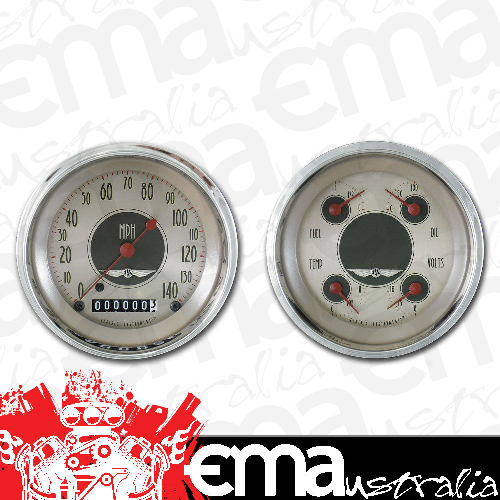 Classic Instruments CIAN02SHC American Nickel - 2 Gauge Set 3-3/8" Speedo & 3-3/8" Quad
