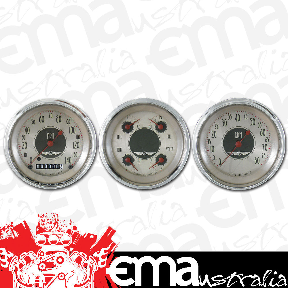 Classic Instruments CIAN03SHC American Nickel - 3 Gauge Set 3-3/8" Speedo, Tach & Dual