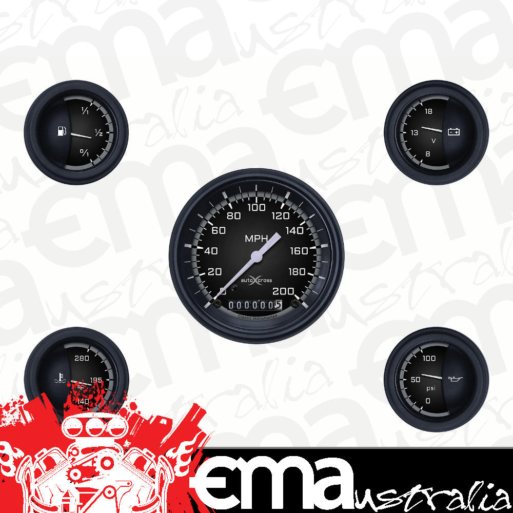 Classic Instruments CIAX00GBLF Autocross Grey - 5 Gauge Set 3-3/8" Speedo, 2-1/18" Fuel, Oil, Temp, Volts