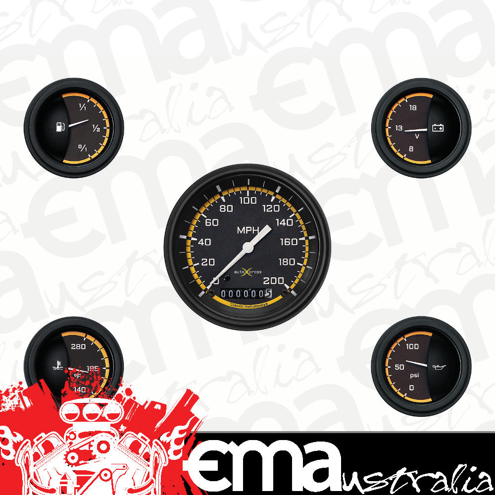 Classic Instruments CIAX00YBLF Autocross Yellow - 5 Gauge Set 3-3/8" Speedo, 2-1/18" Fuel, Oil, Temp, Volts