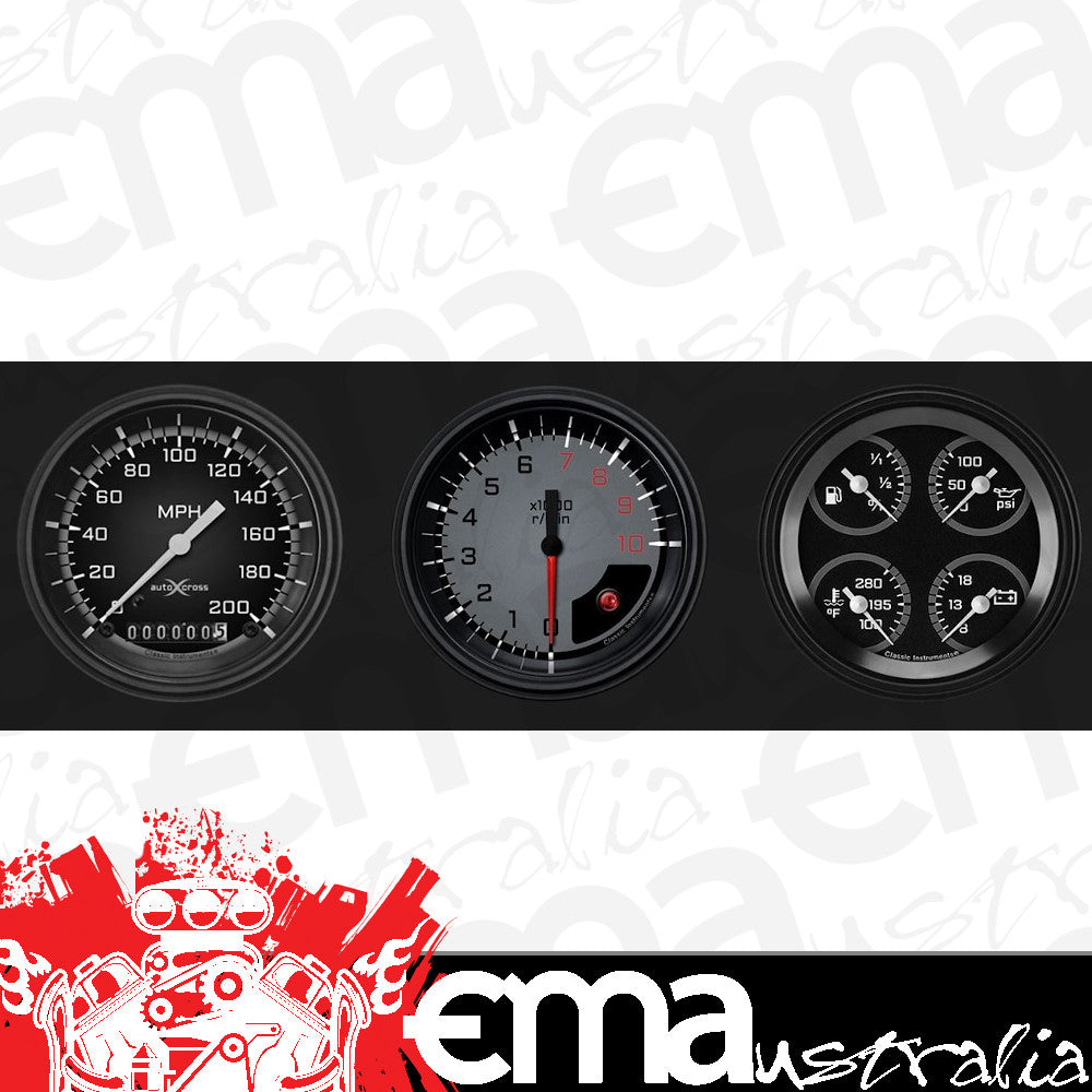 Classic Instruments CIAX03GBLF AutoCross Grey - 3 Gauge Set 3-3/8" Speedo, Tach & Dual