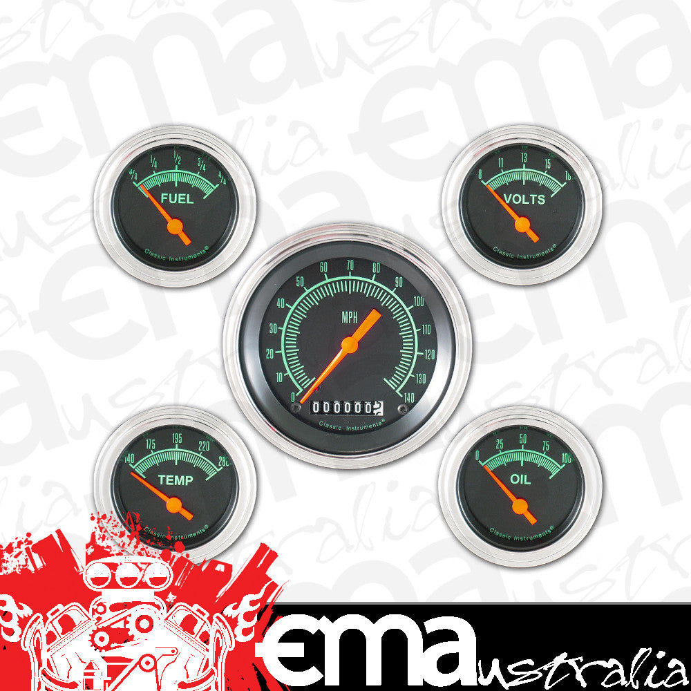 Classic Instruments CIGS00SLF G-Stock - 5 Gauge Set 3-3/8" Speedo, 2-1/18" Fuel, Oil, Temp, Volts