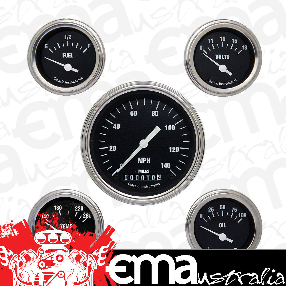Classic Instruments CIHR00SLF Hot Rod - 5 Gauge Set 3-3/8" Speedo, 2-1/18" Fuel, Oil, Temp, Volts