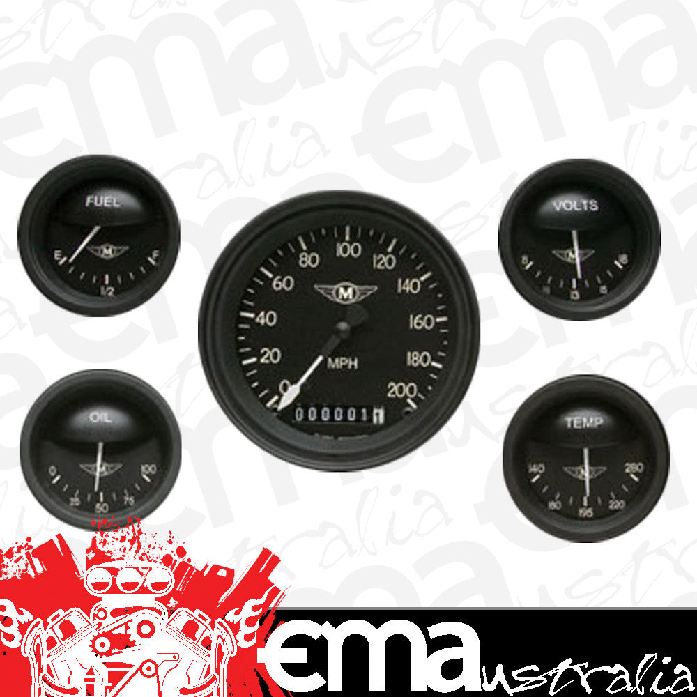 Classic Instruments CIMA00BLF Moal Bomber - 5 Gauge Set 3-3/8" Speedo, 2-1/18" Fuel, Oil, Temp, Volts