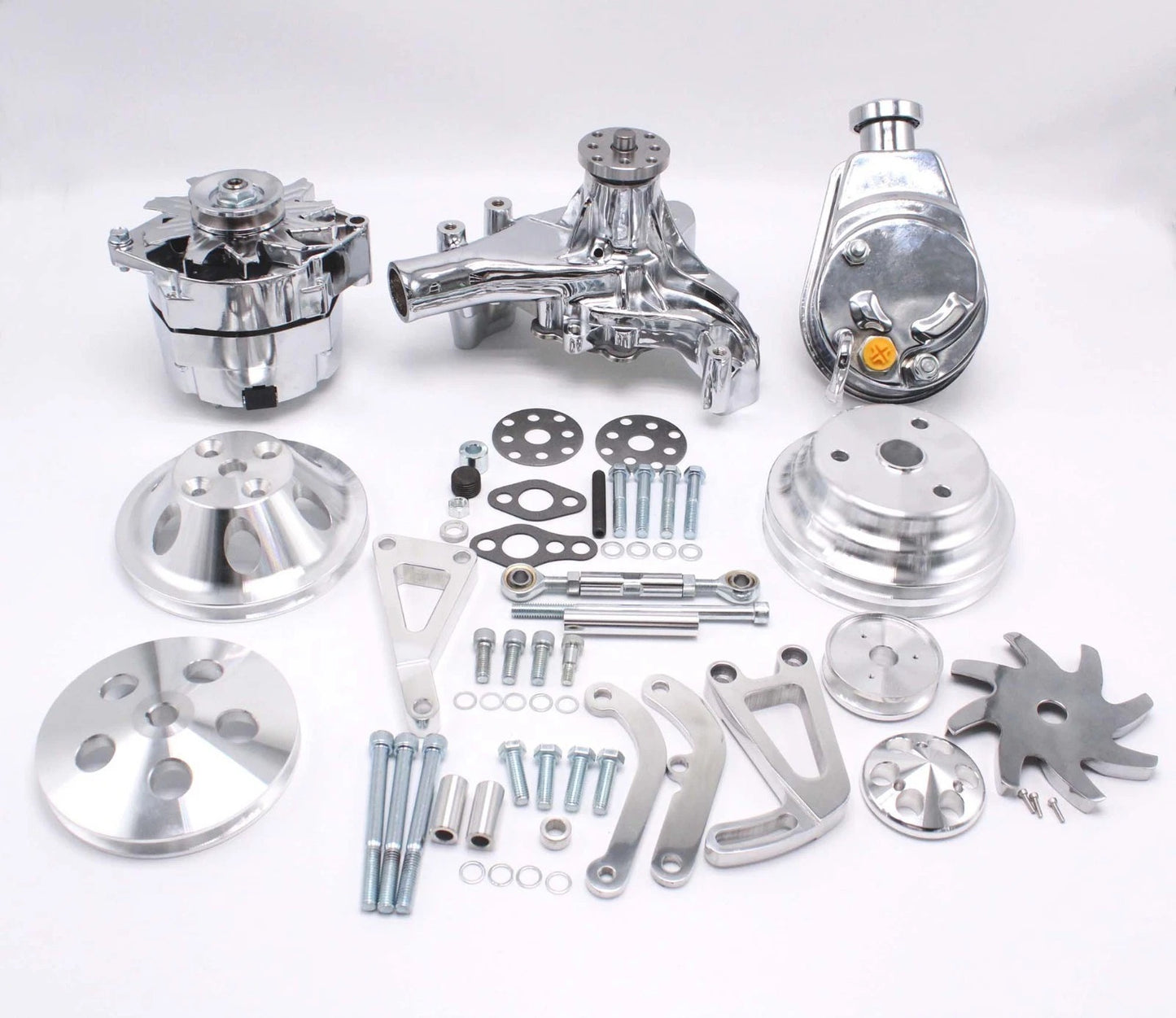 EMA-SBCKIT - SB CHEV KIT LONG W/PUMP POWER STEER PUMP ALTERNATOR + PULLEYS BRACKETS