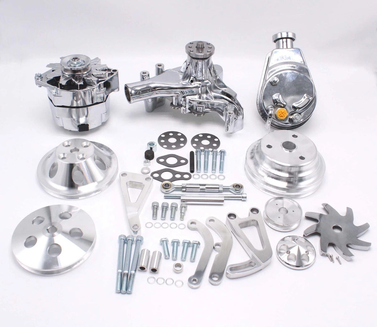 EMA-SBCKIT - SB CHEV KIT LONG W/PUMP POWER STEER PUMP ALTERNATOR + PULLEYS BRACKETS