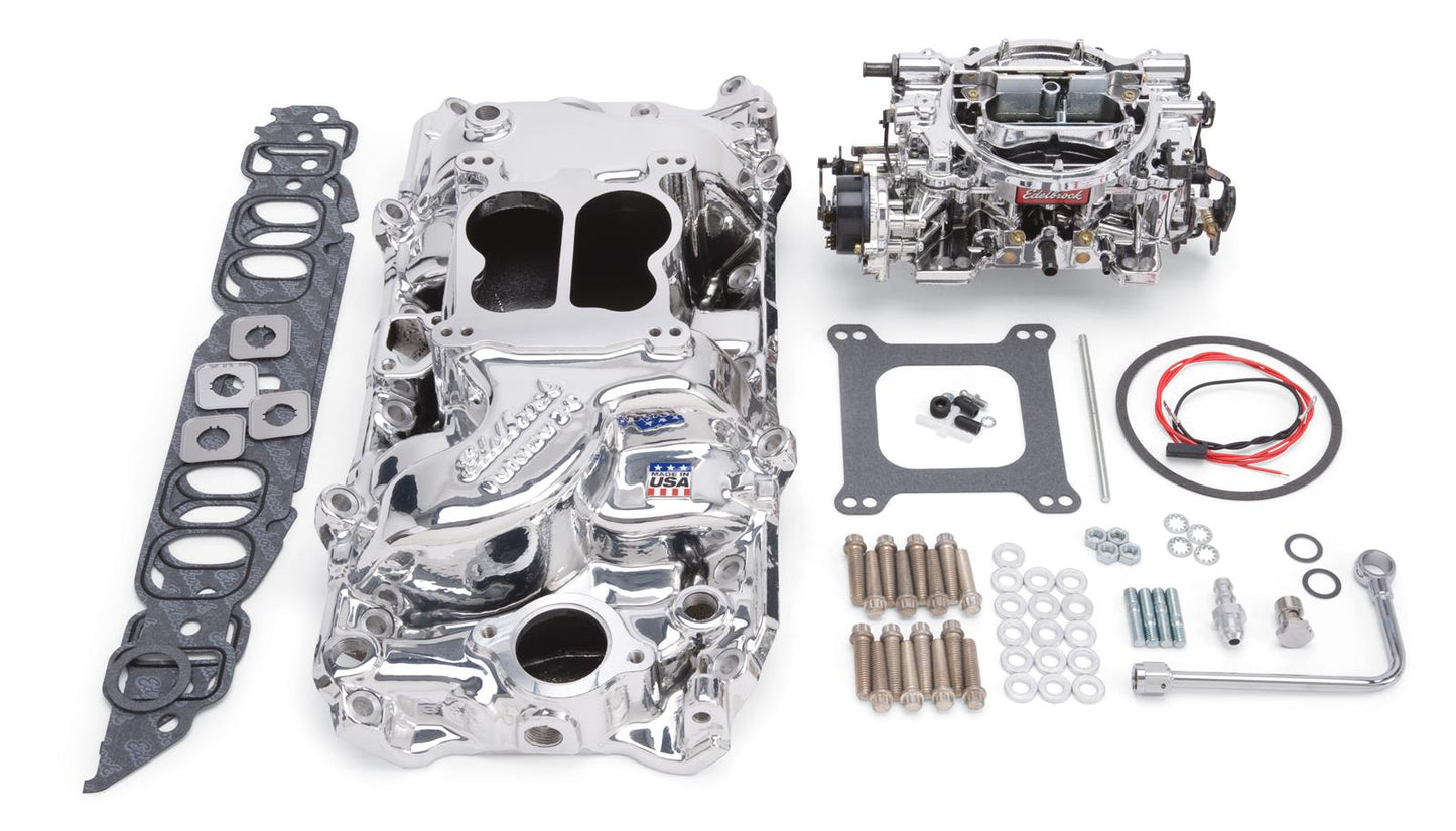 Edelbrock ED20614 Carburetor And Manifold Kit SB Chev 262-400 V8 E/Shine