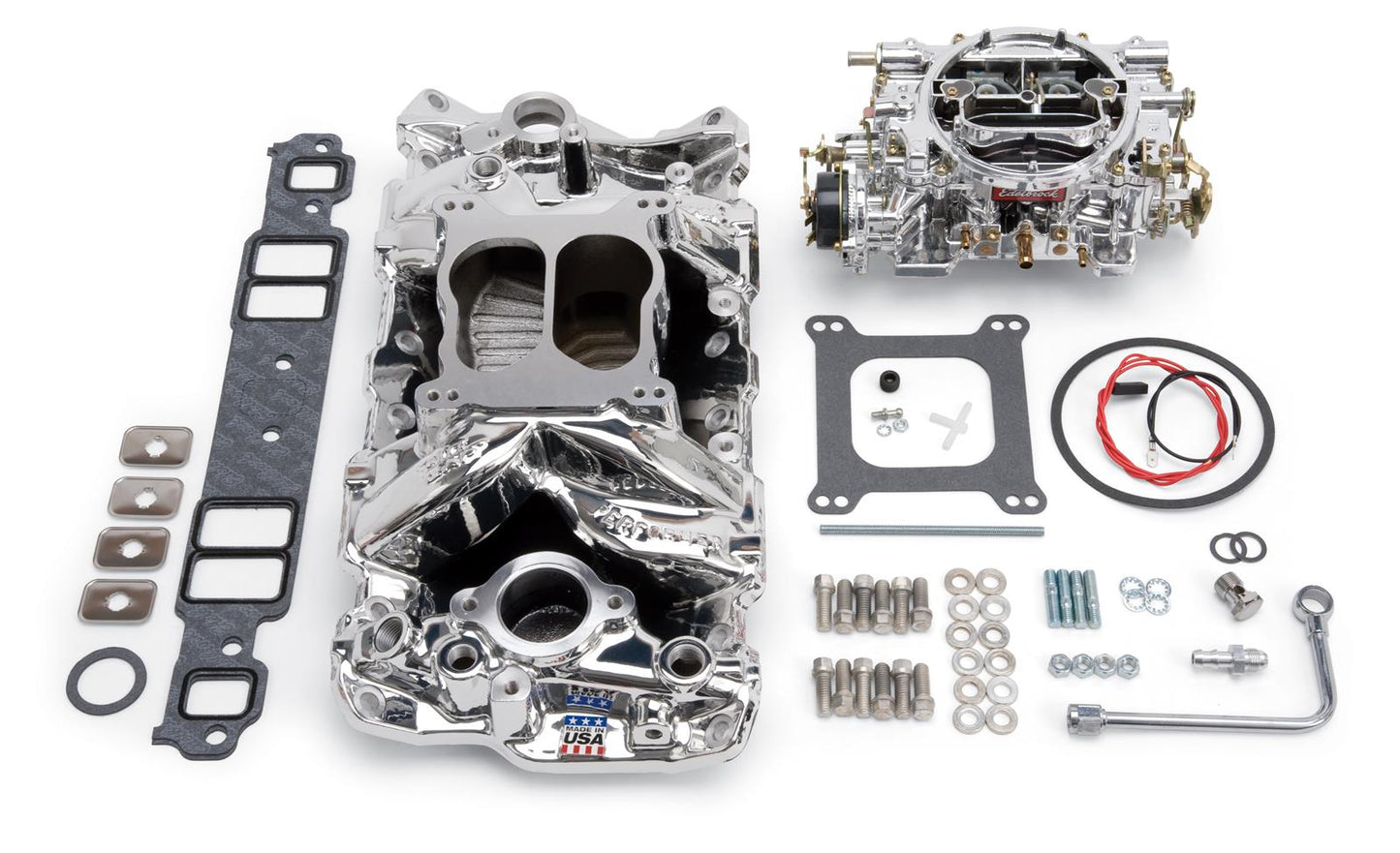Edelbrock ED20224 Carburetor And Manifold Kit SB Chev 262-400 V8 E/Shine
