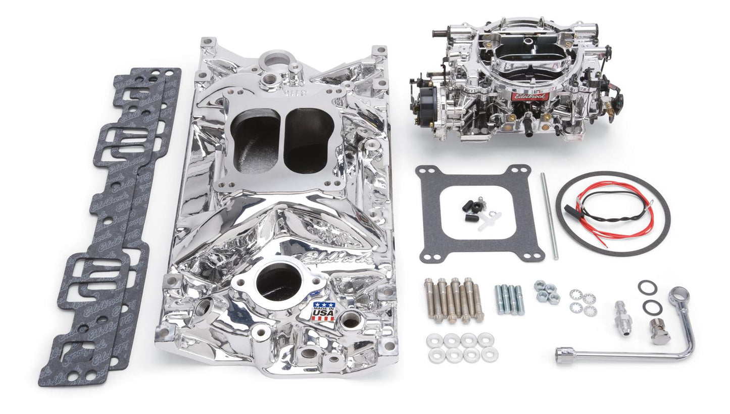 Edelbrock ED20274 Carburetor And Manifold Kit SB Chev 262-400 V8 E/Shine
