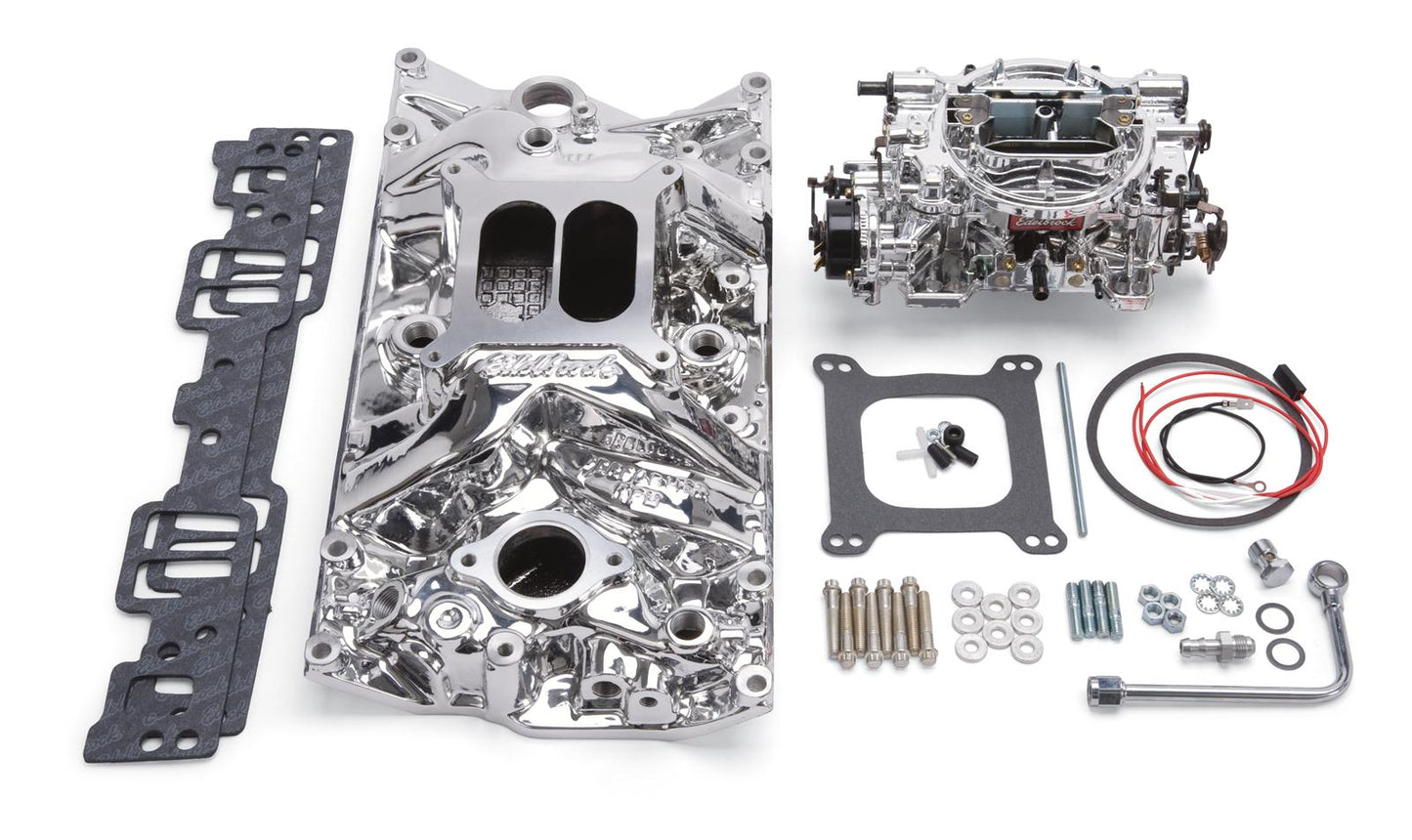 Edelbrock ED20284 Carburetor And Manifold Kit SB Chev 262-400 V8 E/Shine