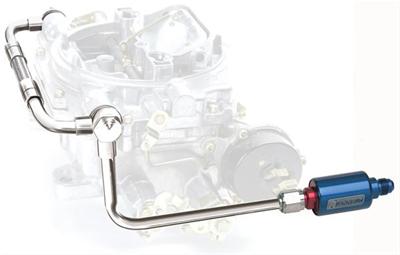 Edelbrock 8133 Chrome Dual-Feed Fuel Line Kit With Blue Anodized Aluminum Filter