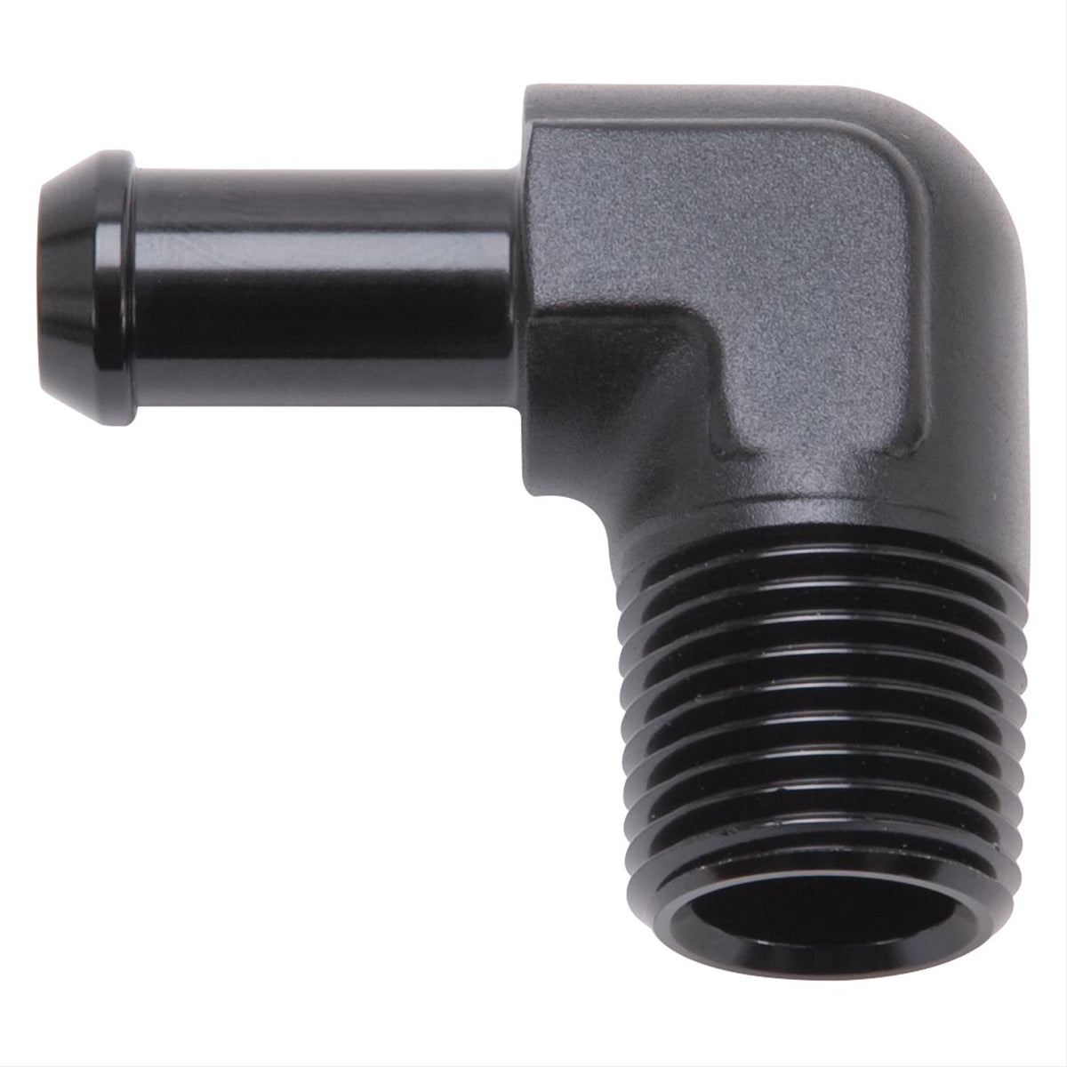 Edelbrock 8169 Heater Hose End Fitting - 90° with 1/2" NPT and 3/8" Barb.