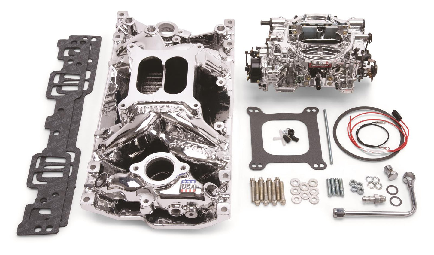 Edelbrock ED20294 Carburetor And Manifold Kit SB Chev 262-400 V8 E/Shine
