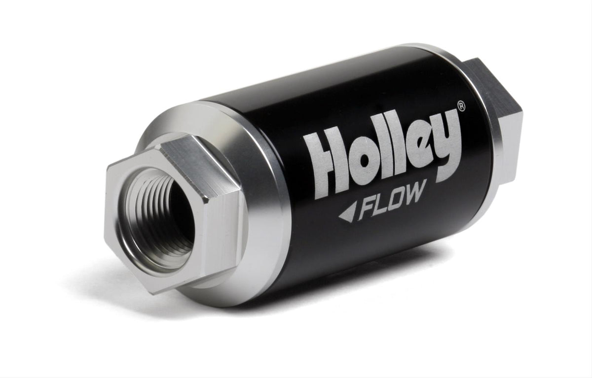 HOLLEY HP BILLET INLINE FUEL FILTER FEMALE 3/8" NPT IN/OUT 100 MICRON HO162-551