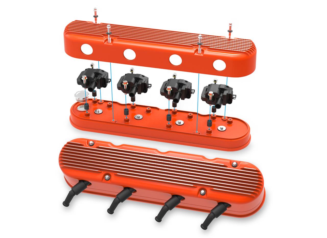 Holley HO241-183 LS2 Piece Aluminium Valve Covers incl Coil Mounts & Cover-orange Finish