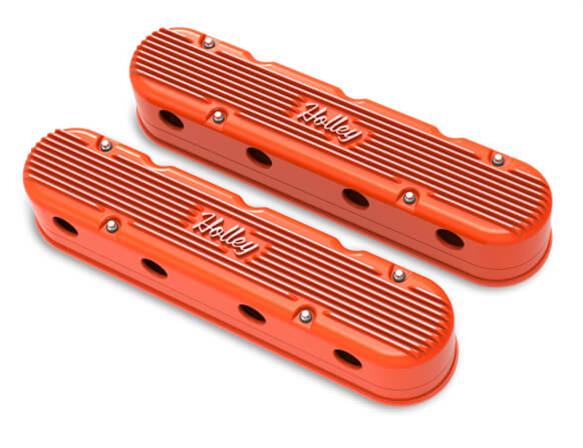 Holley HO241-173 2 Piece Cast Alloy Valve Cover Ls orange Finish
