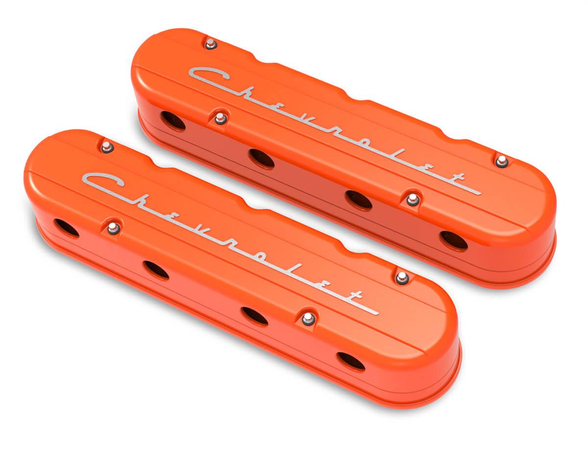Holley HO241-178 2-Piece Valve Cover GM LS Chevrolet Logo-Factory orange Finish