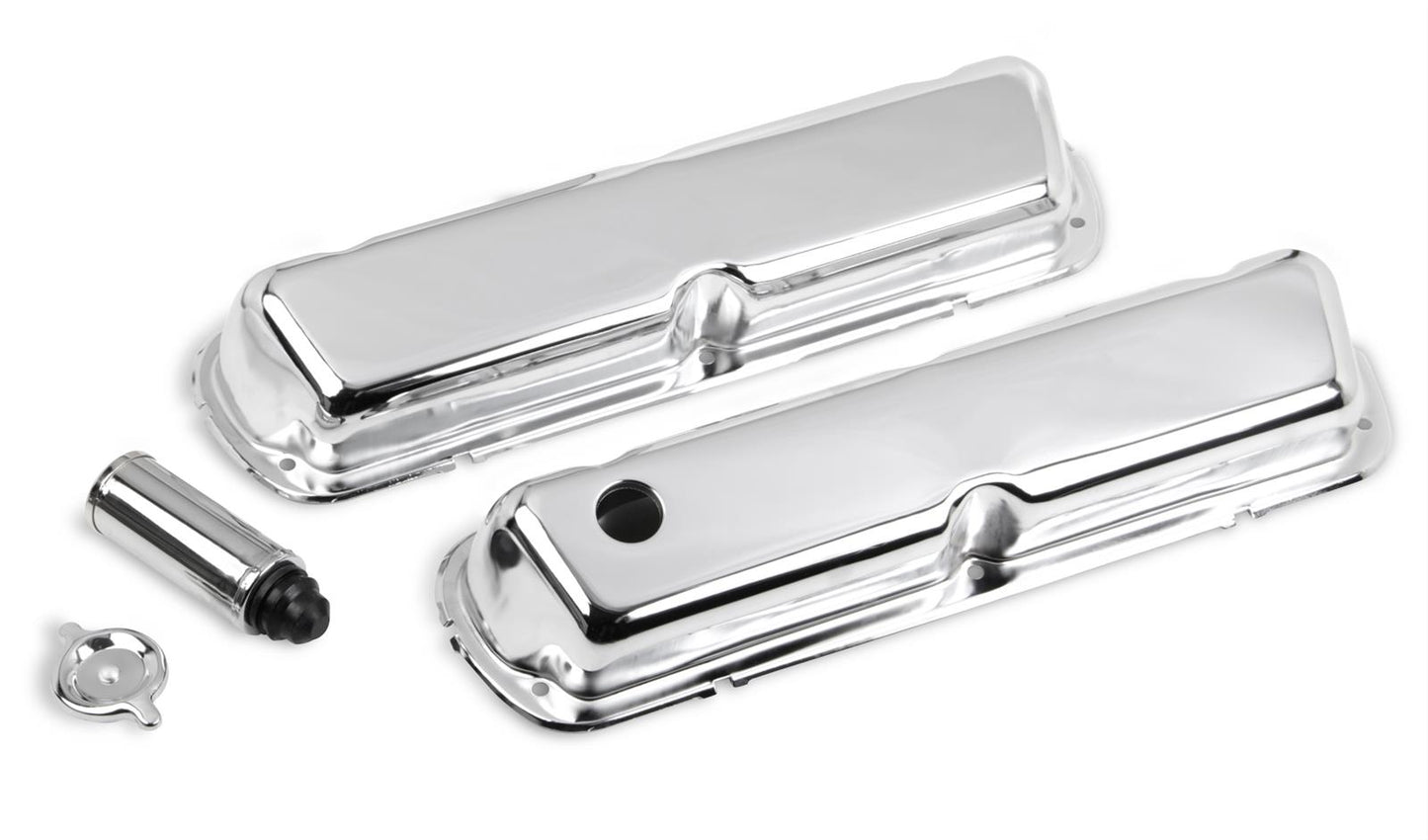 Holley HO241-81 Chrome Stamped 4-Bolt Valve Covers Ford 289-351W V8