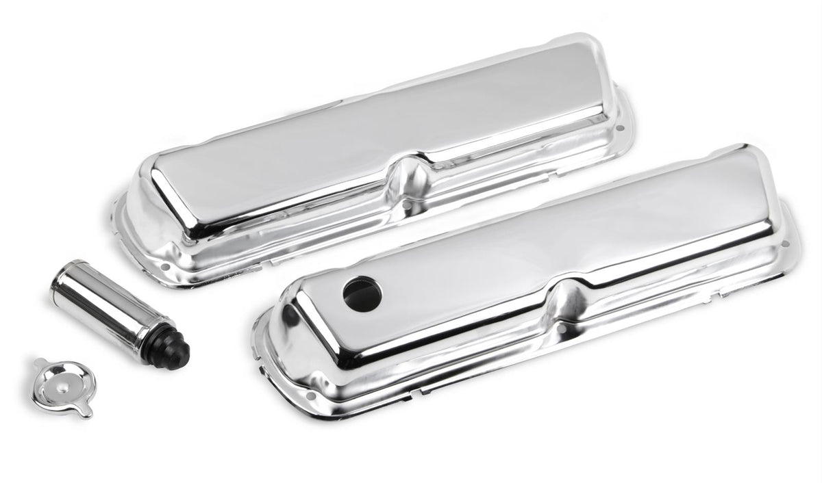 Holley | HO241-81 | Chrome Stamped 4-Bolt Valve Covers Ford 289-351W V8